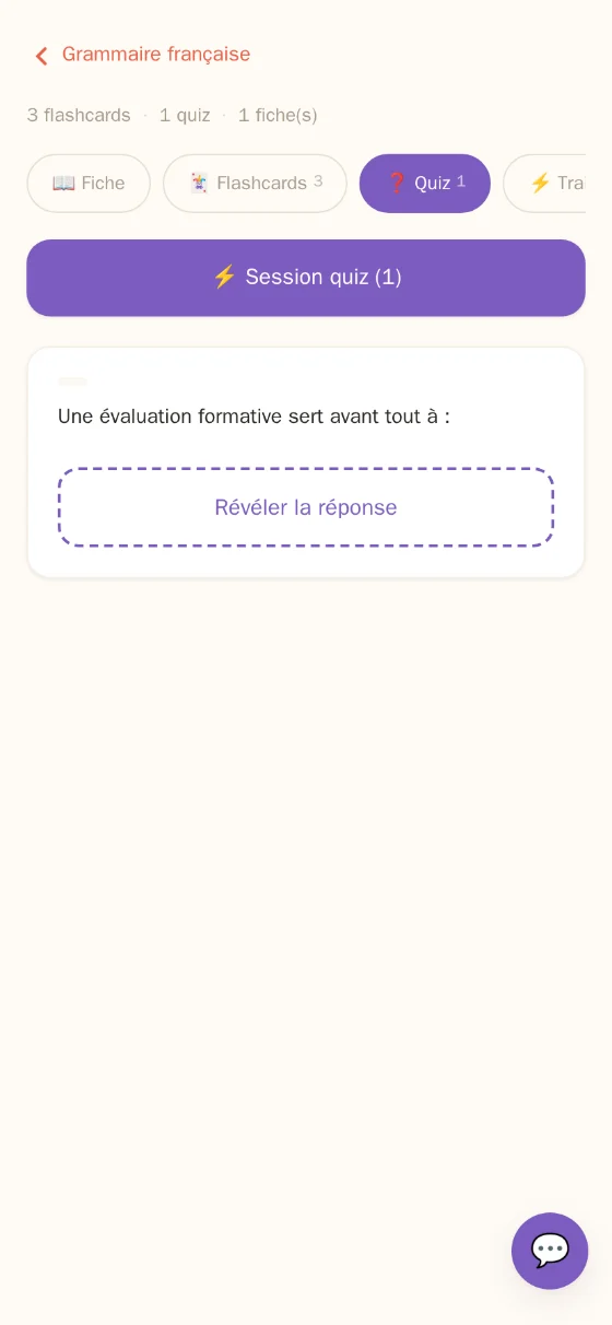 Un quiz dont la réponse reste masquée jusqu’à ce que l’étudiante se soit prononcée.
